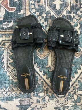 Sam Edelman Black Woven Slide Sandals with Square Buckle Size 10